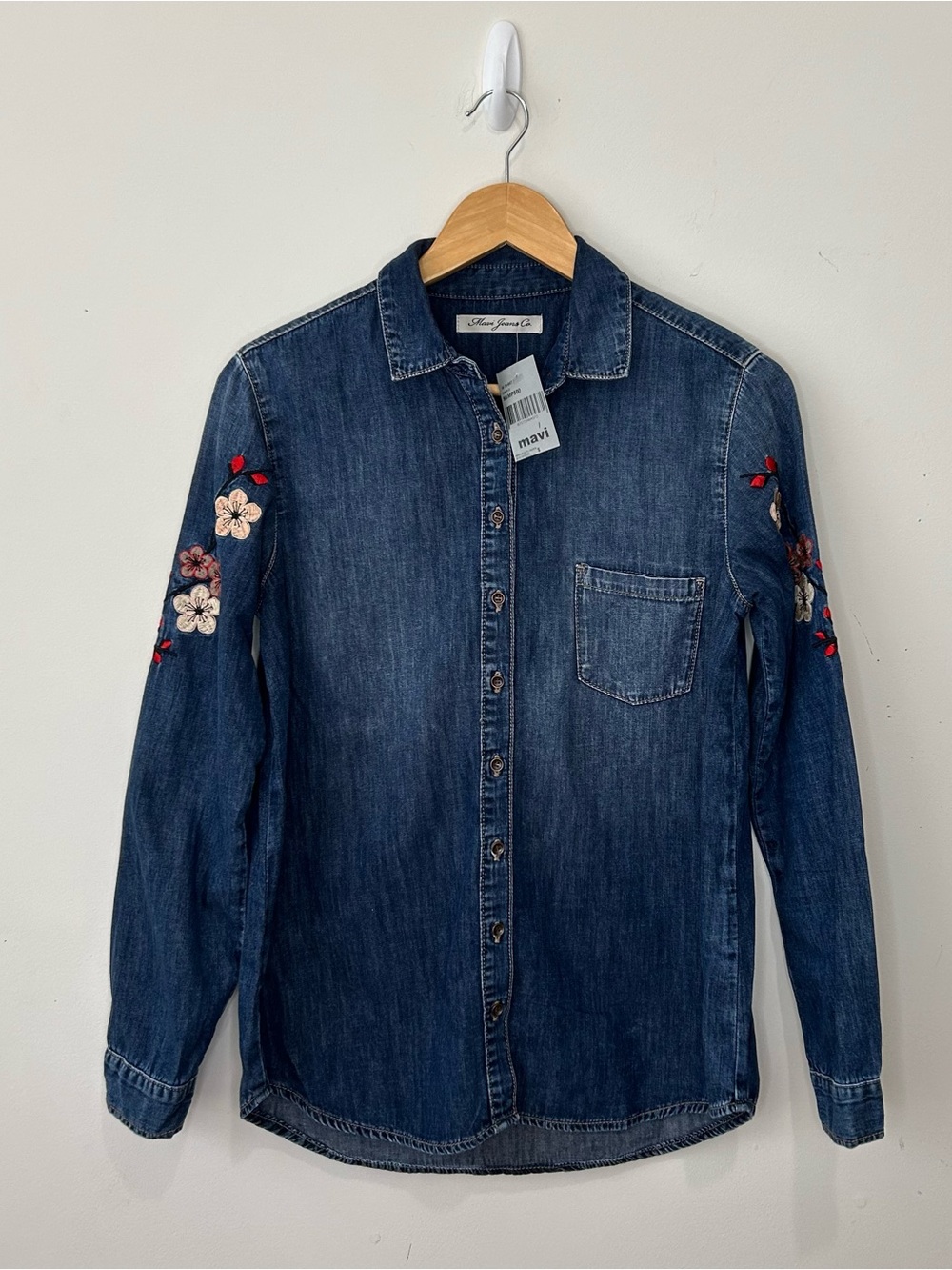 Mavi Jeans Co. Button Down Embroidered Denim Shirt Size Small New Blue